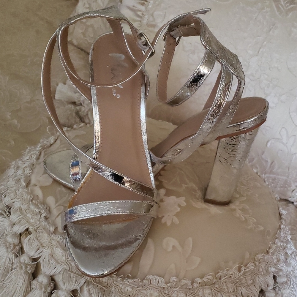 Sexy Silver Sandals, Size 8